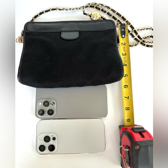 ๐ฏ CC Black Cotton Leather Clutch on Chain w/ auth cert - Picture 11 of 13